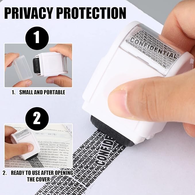 Nezyo 2 Pack Identity Protection Roller Stamp Identity Theft Stamp Confidential Roller Stamp Privacy Stamp Information Blocker Stamp and 4 Pack Refill Ink for ID Account Data Address Security(White)