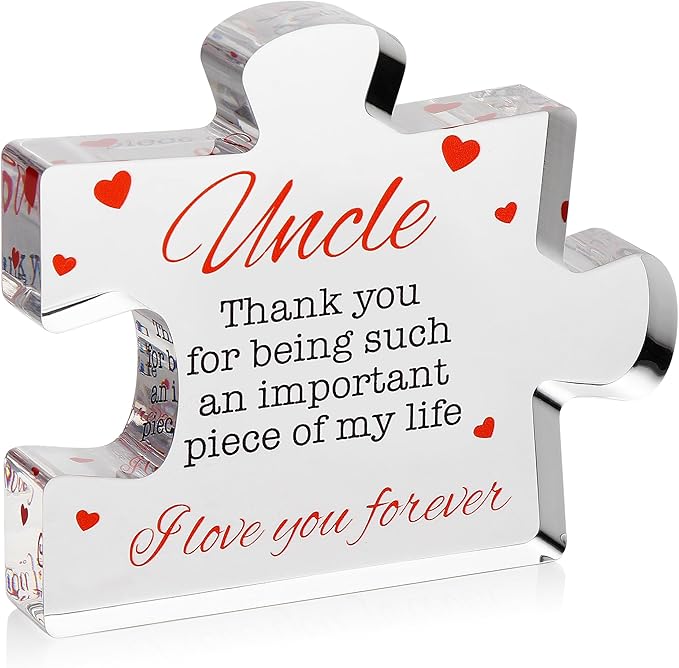 VELENTI Uncle Gifts - Decorative Favorite Uncle Gift - Acrylic Plaque with Red Velvet Bag, Cleaning Cloth, Envelope - Great Birthday Gift, from Niece, Nephew