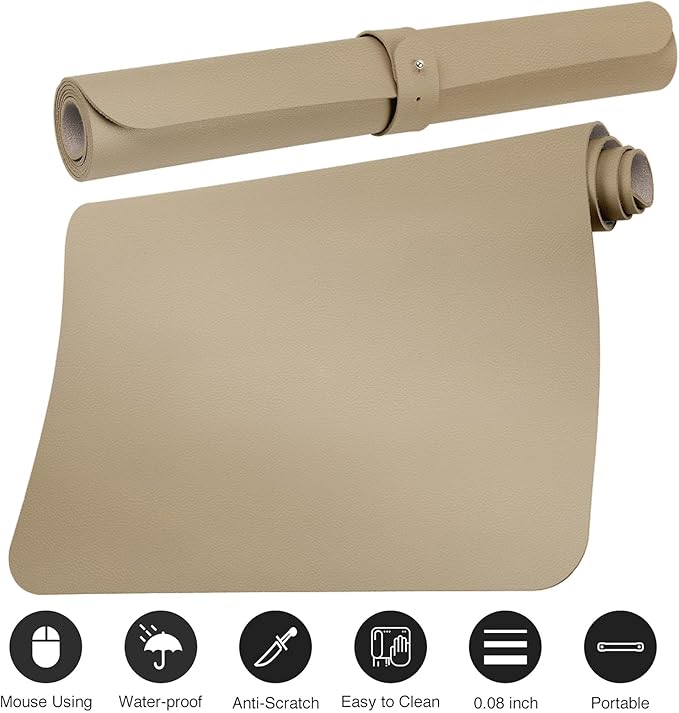 Boutilon Leather Desk Pad 24"x 14" Non-Slip Mouse Pad,Office Desk Mat,Waterprooft PU Leather Desk Blotter,Desk Pad Protector,Desk Writing Pad for Home Office Decor (S-Beige)