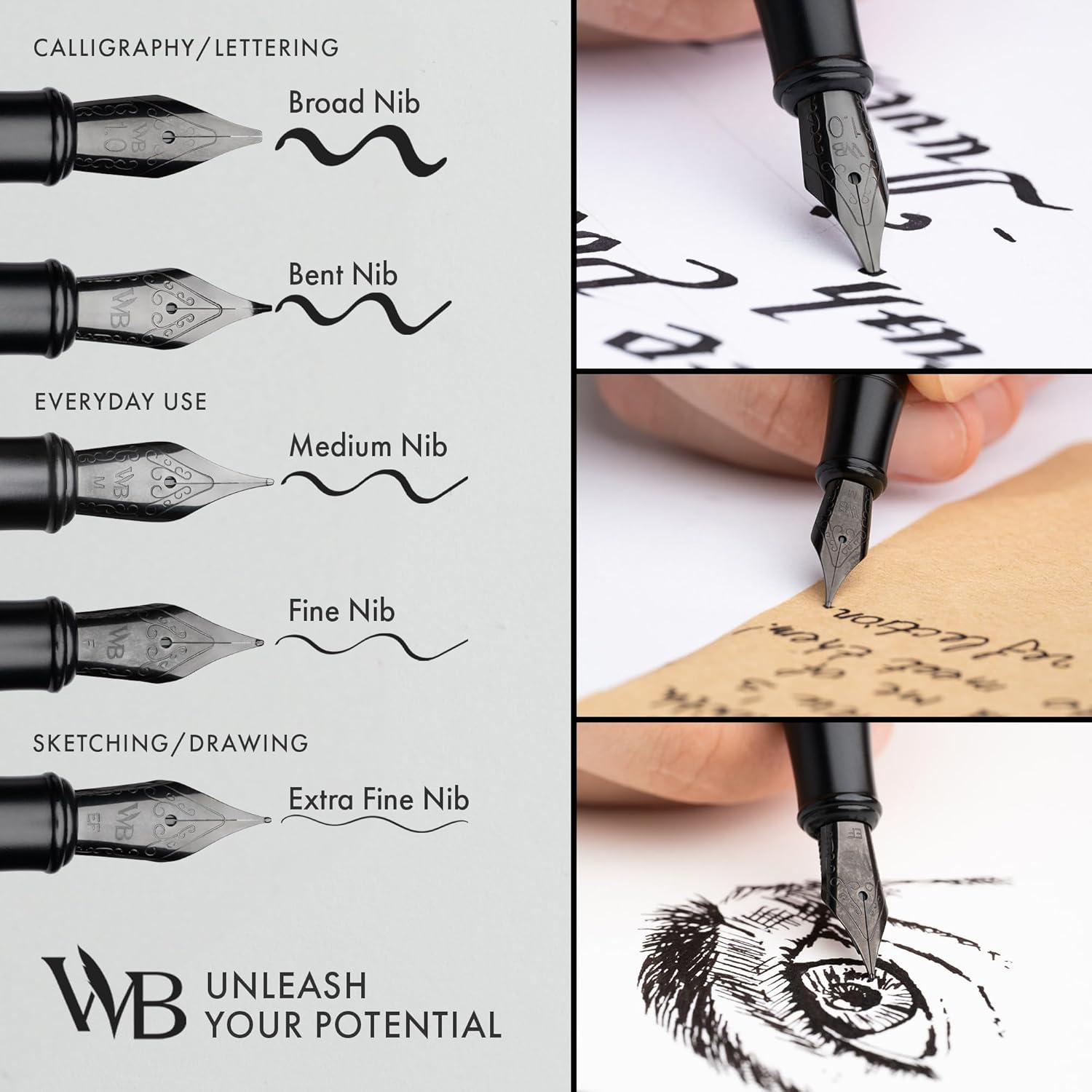 Wordsworth & Black Fountain Pen Set, Broad Nib, Includes 24 Pack Ink Cartridges, Ink Refill Converter & Gift Box, Calligraphy, [All Black], Perfect for Men & Women