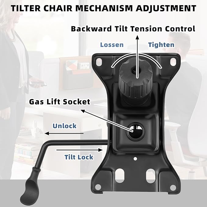 500Lbs Office Chair Replacement Parts, w/ 6'' x 10.2" Mounting Holes Chair Base Heavy Duty Plate Swivel Tilt Control Seat Mechanism for Executive and Gaming Chair