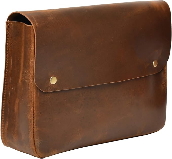 Jajmo Legacy Premium Top Grain Leather Laptop Sleeve - Fits 15” Laptops - Vintage Style Messenger Bag with Snap Buttons - Perfect for Office, School, and Travel