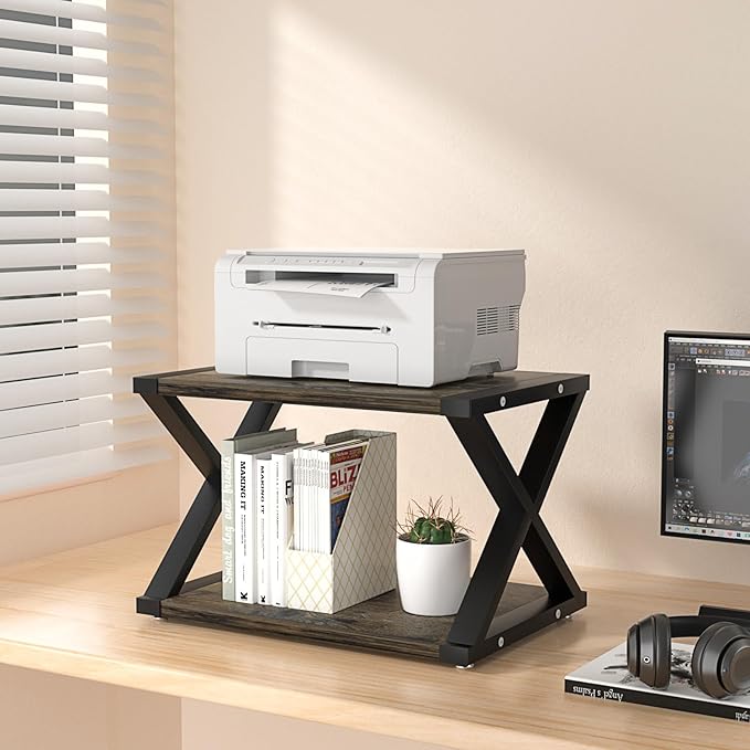 Desktop Printer Stand,2-Tier Desk Space Organizer for Home Office,Storing Heavy Duty Fax Machine, Scanner,Rustic Brown