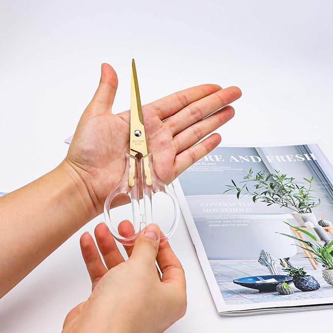 Acrylic Scissors Gold Scissors 6.5" Clear Scissors Metal Blades Office Cutting Shears for Craft Supplies Desk Accessories