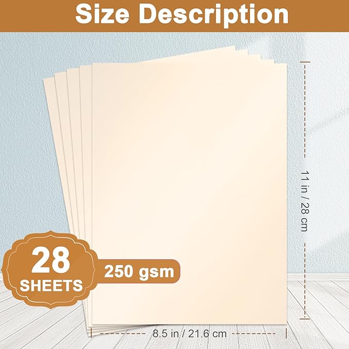 28 Sheets Shimmer Cream Cardstock 8.5 x 11 Off White Paper, 250gsm/92lb Premium Ivory Card Stock for DIY Cards Making, Greeting Cards, Wedding Invitations, Menus, Certificate Paper