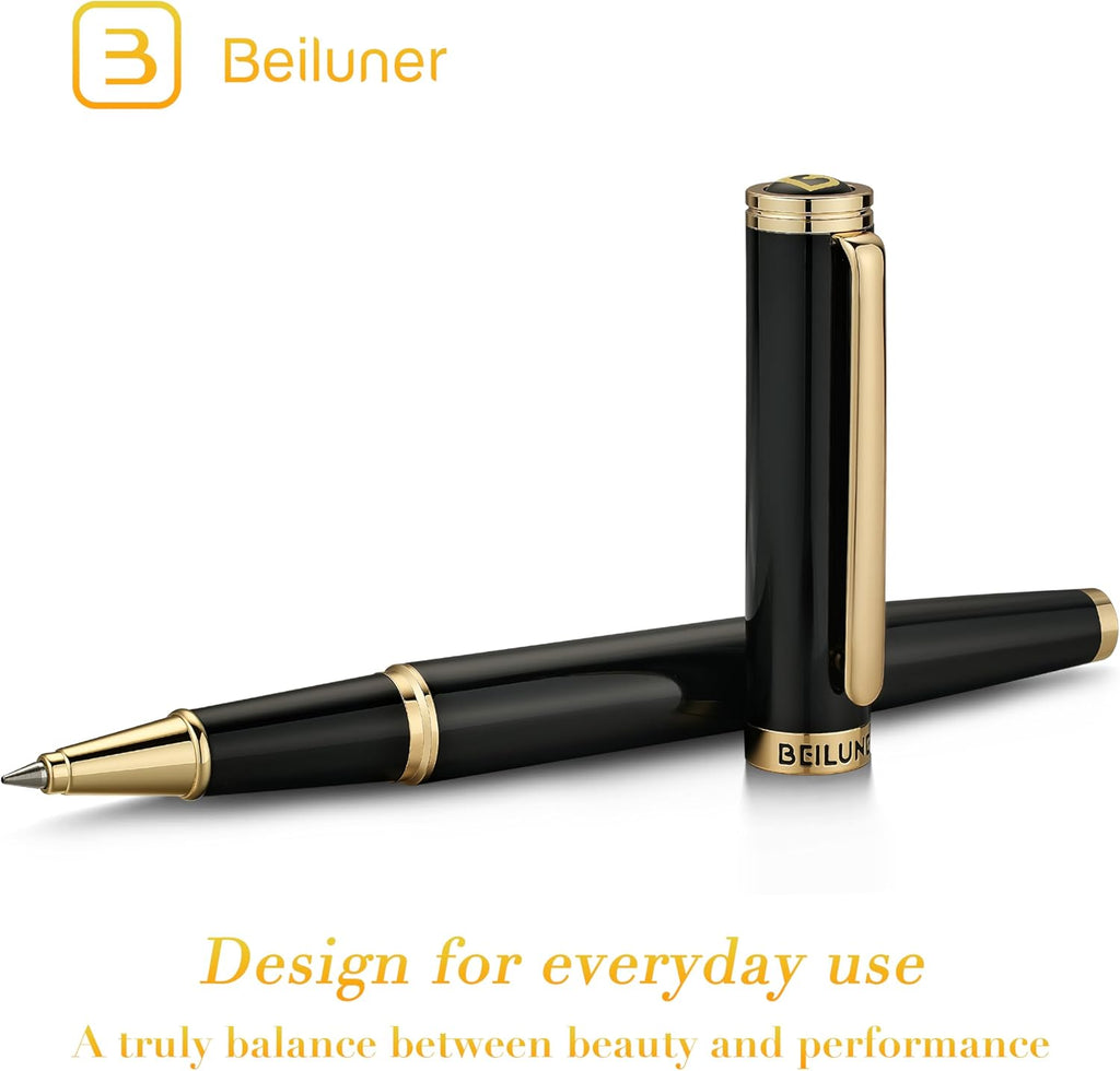 BEILUNER Luxury Rollerball Pen,24K Gold Trim,Noble and Elegant Designs,Schneider Ink Refill, Best Roller Ball Pen Gift Set for Men & Women, Professional, Executive Office, Nice Pens