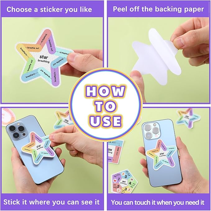 Libima 72 Pieces Anxiety Sensory Stickers Anxiety Textured Stickers Fidget Stickers Mindfulness Sticker School Counselor Supplies Adult Sensory Items Anxiety Relief, 9 Styles(Rainbow Color)