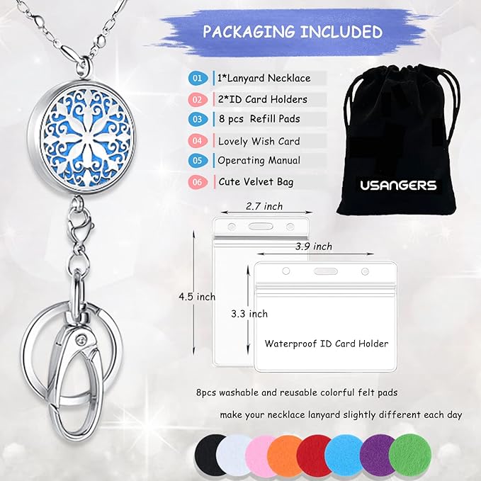 Lanyards for ID Badges Keys Women Cute Teacher Lanyard ID Holder Necklace Silver Chain Fashion Strong Keychain Diffuser Office School Work Jewelry Nurse Teacher Appreciation Gifts Mandala