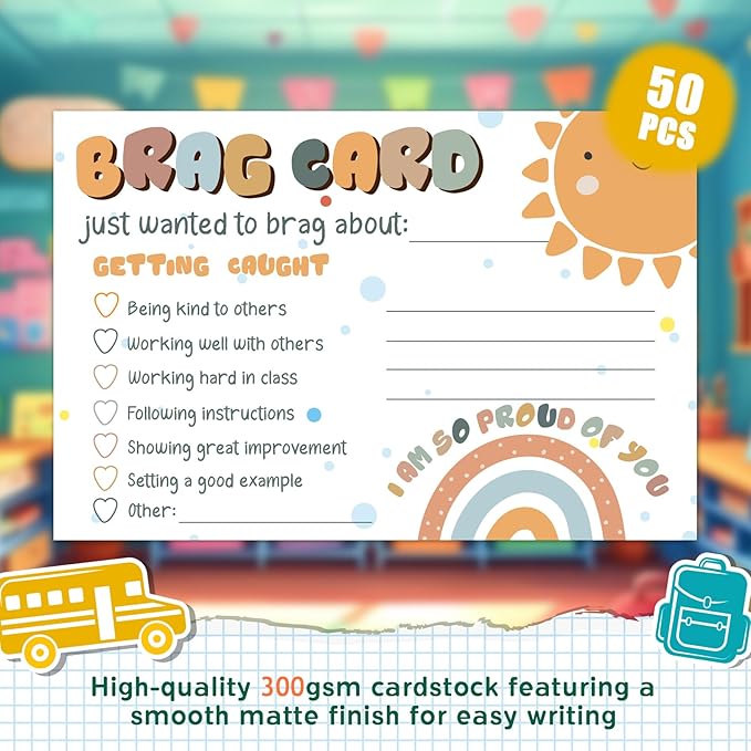 Boho Sunshine Classroom Brag Cards, Boho Teacher Classroom Incentives Cards for Elementary Students