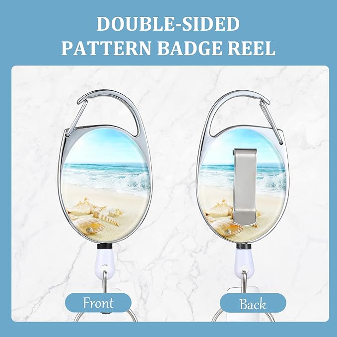 3 Pack Badge Reels - Double Sided Color Print Pattern Retractable Badge Holders with Retractable Keychain and Badge Clip, Durable Nylon Rope