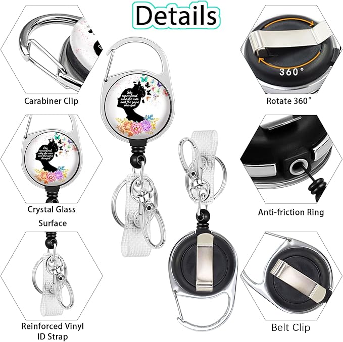 Inspirational Quote Badge Reel Retractable Heavy Duty with 360°Swivel Carabiner Clip, Cute Flower Butterfly ID Badge Holder, Nurse Doctor ID Card Holder Retractable Keychain Name Badge Clip