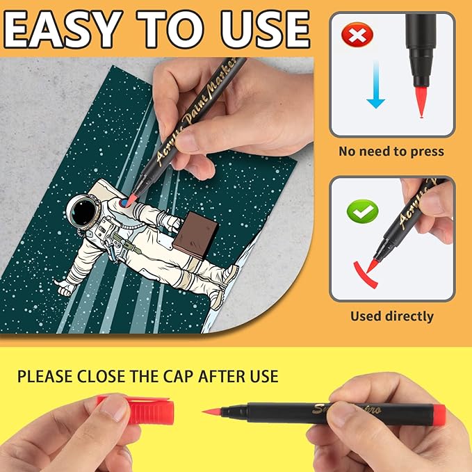 SMOOTHERPRO 12 Acrylic Paint Pens, Brush Tip (1-6mm) Acrylic Paint Markers, Fabric Markers for Textile, Canvas, Rock, Glass, Wood, Paper, Pumpkin, DIY