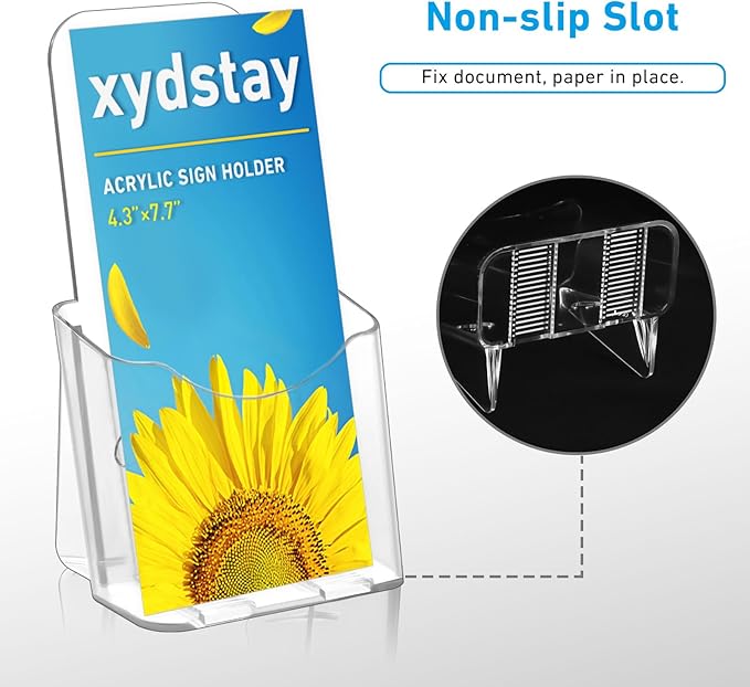 Acrylic Brochure Holder 4x9 Inches Slant Back Design, Clear Display Stand, Plastic Table Stand Sign Holder,Pamphlet Holder Flyer Holder, Acrylic Display Stand, Acrylic Table Signs Plastic Paper Holder for Office, Home, Store, 6 Pack