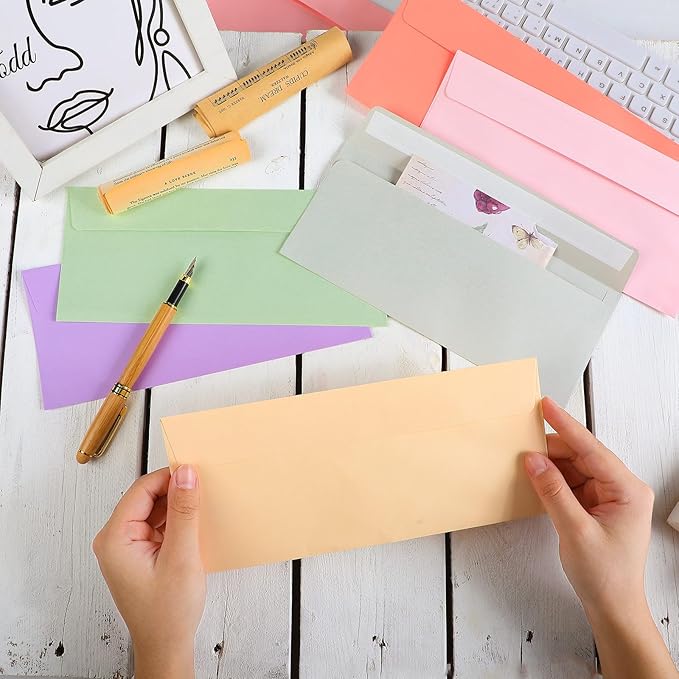 500 Pcs Colorful #10 Business Envelopes Adhesive Standard Envelopes Colored Envelopes for Office Check Invoices Letters Letterhead Invitations Announcements 4-1/8 x 9-1/2'' Assorted 10 Colors (Pastel)