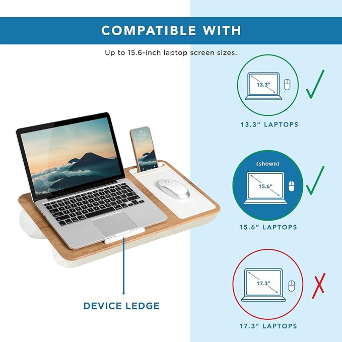 LAPGEAR Home Office Lap Desk with Device Ledge, Mouse Pad, and Phone Holder - White Oak Woodgrain - Fits up to 15.6 Inch Laptops - Style No. 91579