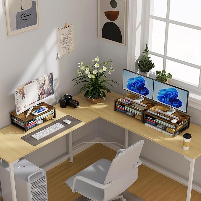 gianotter Computer Monitor Stand Riser, office organizer with Drawer, Office Organizers Storage for Classroom Office Supplies (Wood)