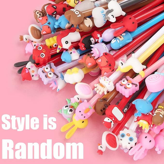 30Pcs Cute Cartoon Gel Black Ink Pens,Random Kawaii Writing Pens,Assorted Styles Pens for School Office Home Student Kids Present