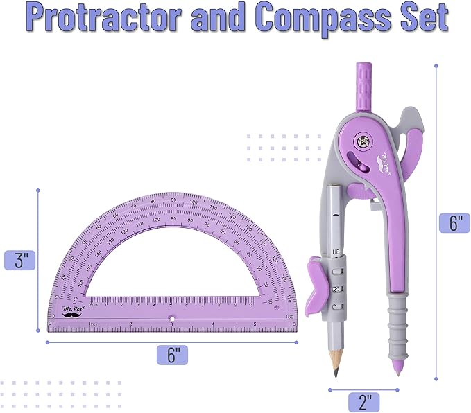 Mr. Pen- Compass and Protractor Set, Purple, Compass Geometry Tool, Protractor and Compass Set, Compass Drawing Tool, Drawing Compass, Protractor Set, Geometry Compass, Math Compass for Geometry