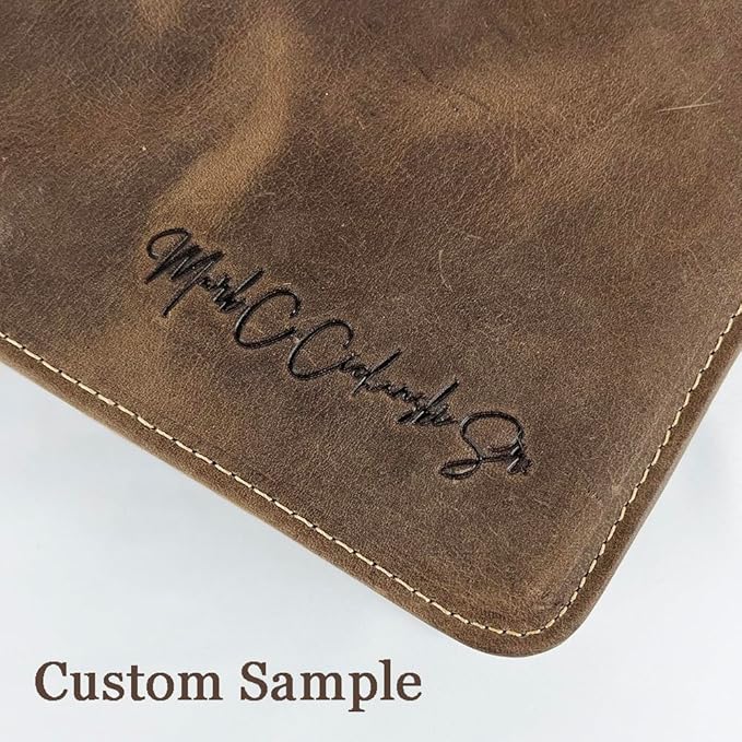 Personalized Leather Portfolio for Men, Engraved Leather Clipboard Portfolio Binder, Custom Leather Resume Padfolio for Women, Christmas Gift for His/Her (Notepad, Khaki-Custom)