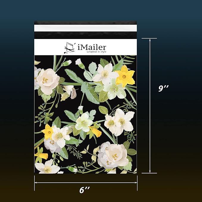 200 Count - 6x9 inch Poly Mailer Mailing Shipping Black Flower Envelope Package Bags-Self Seal…