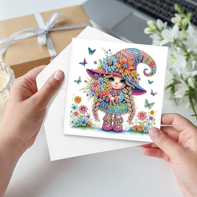 Tontut 6pcs Diamond Art Painting Kit Greeting Card, Butterfly Flower 5D DIY Diamond Handmade Holiday Greeting Card with Envelope, Holiday Gift Congratulation