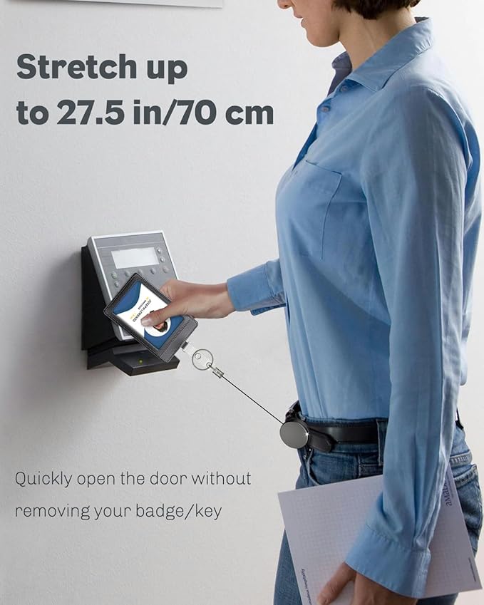 Uniclife 2 Pack Heavy Duty Metal Retractable Badge Reel for Badge Holder Retractable Keychain All Metal Casing with Stainless Steel Spring Coil 27.5" Nylon Rope Carabiner Belt Clip and Key Ring