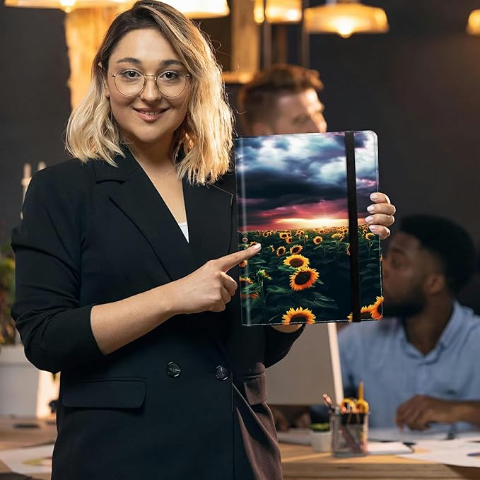 Padfolio Folder with Clipboard,Portfolios Organizer Clipboards with Storage Clipboard Writing Pad PU Leather Conference Document Organizer with Business Card Holder,Sunflower