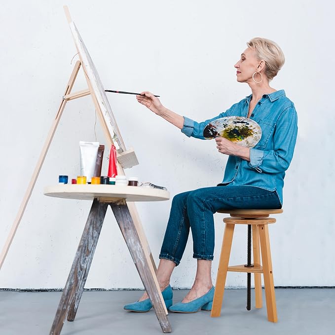 VISWIN 19"-26" H Wooden Adjustable Height Stool, Beech Wood Artist Stool for Drafting, Painting Stool for Artists, Adults, Wood Chair for ArtStudio, Bar, Kitchen, Home Use, Office