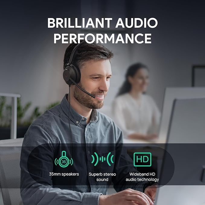 Yealink UH35 Professional USB Headset, Dual Wired Headset with Noise Cancelling Microphone, Call and Music Mode, Lightweight Comfort Design, Stereo, Teams Certified