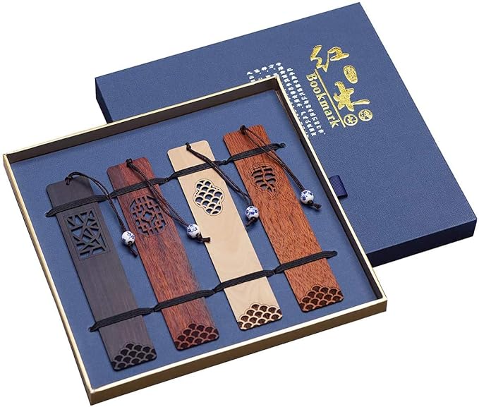 Wooden Bookmark Engraved Book Mark Vintage Style Best Unique Gifts Set for Book Lovers,Women,Men,Teacher,Birthday Present