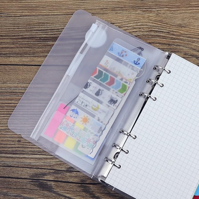 EvZ Zip Closure Envelope for 7 Inches Journal Organizer Diary A6 Notepad Notebook 6 Holes Ring Binder, Flexible Transparent, Set of 3Pcs