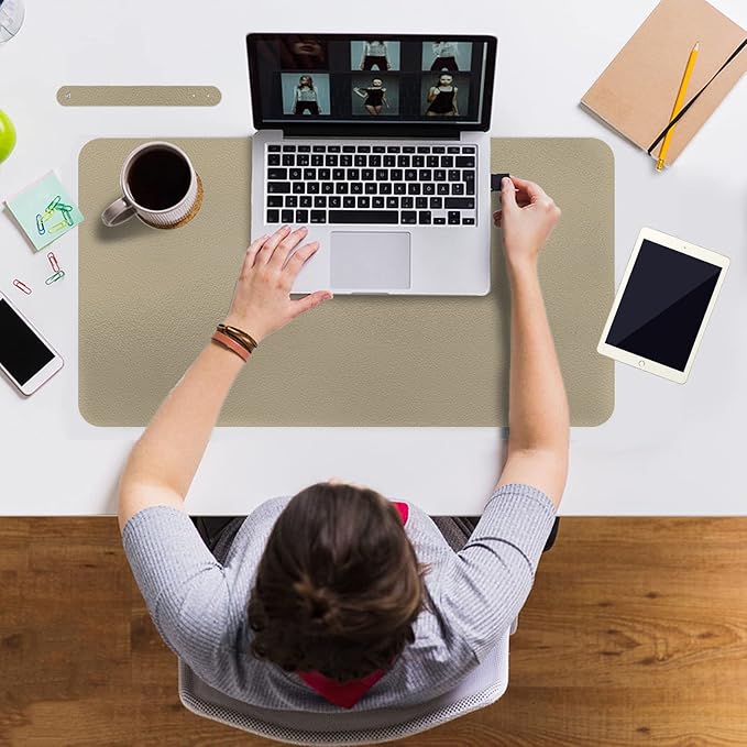 Boutilon Leather Desk Pad 24"x 14" Non-Slip Mouse Pad,Office Desk Mat,Waterprooft PU Leather Desk Blotter,Desk Pad Protector,Desk Writing Pad for Home Office Decor (S-Champagne)