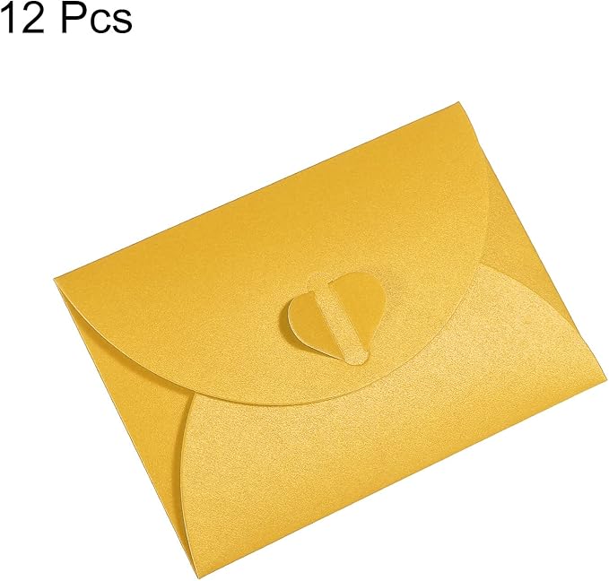PATIKIL Gift Card Envelopes, 12 Pack Heart Shaped Clasp Small Gift Cards Holder Mini Envelope for Birthdays Weddings, Yellow
