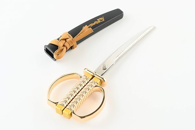 NIKKEN SW-50G Knife Seki Denno Beauty Japanese Sword Scissors, Gold Dragon Model, Hanging Stand Included