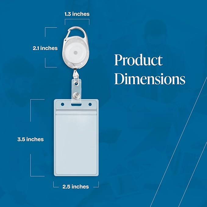 Will Well ID Badge Holders with Clip and Keyring - Vertical Clear Plastic 3.7" x 2.5" Sleeves Fit Up to 3 Cards - Retractable 24" UHMWPE Fiber Pull Cords - 2-Pack, Transparent White Reels