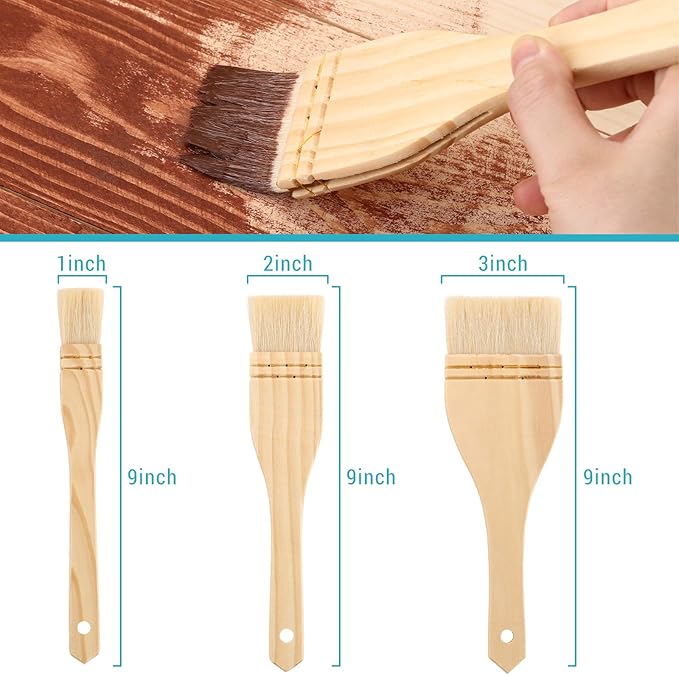 Patelai 3 Pieces Flat Hake Brushes Hake Artist Painting Brushes Set Sheep Hair Bristles for Watercolor, Wash, Ceramic and Pottery Painting(3 Pieces,9 x 1 Inches, 9 x 2 Inches, 9 x 3 Inches)