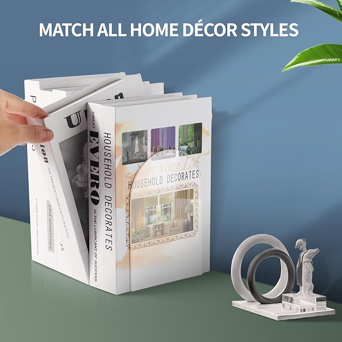 Book Ends for Shelves 8pcs Clear Acrylic Bookends for Heavy Books Organizer Book Stopper to Hold Books for Home Office School and Desktop Decoration(Circular Arc)