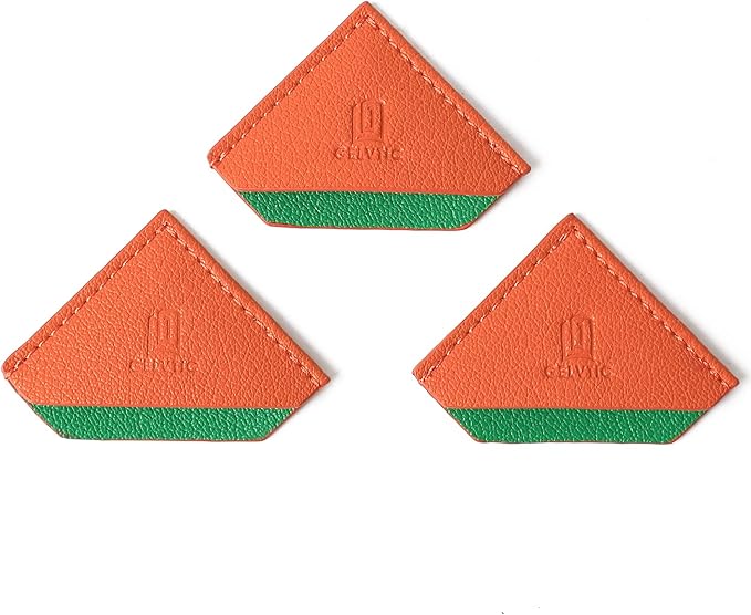 3 Pieces Leather Bookmarks Handmade Page Marker for Men Women and Kids, Faux Leather Page Clips Corner Book Markers for Teachers Gift for Writers Bookworm Book Lovers (06-Orange Green)