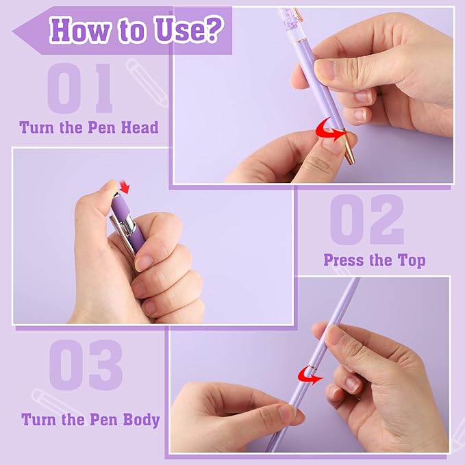 BESARME 12 Pcs Purple Pens Set, Purple Gifts for Women Mother's Day Gifts Crystal Diamond Ballpoint Pens Retractable Glitter Fancy Pens for Journaling Offices Schools
