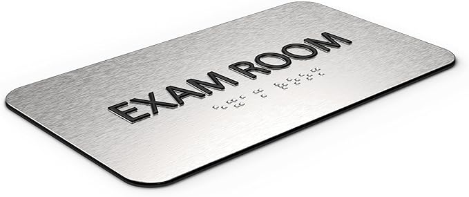 Exam Room Sign for Business - Medical Office Signs, Aluminum Brushed Silver, Tamper-Proof, Heavy Duty Mounting Tape, Easy Install, Office Décor, ADA Compliant, Grade 2 Braille (7”W x 4”H) ADASigns.org