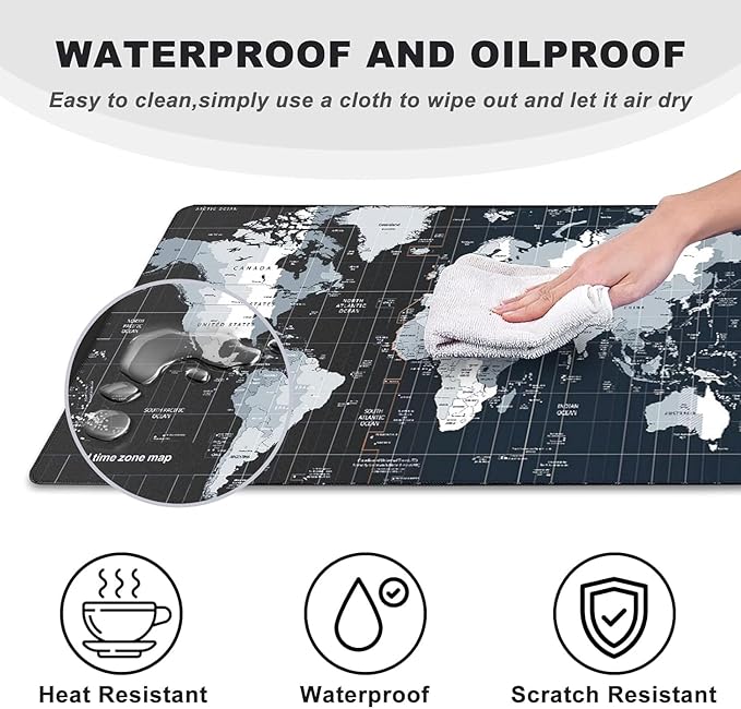 Large Desk Pad Gaming Mouse Pad,Extended Keyboard Mouse Mat Desk Pad with Non-Slip Rubber Base & Stitched Edge for Computers Laptop Desk Home Office Accessories,Map Pattern