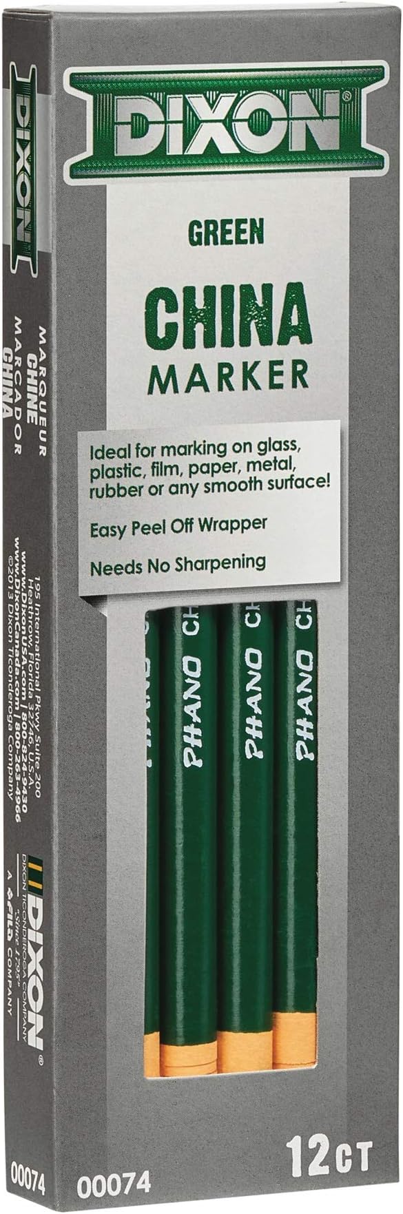 Dixon Industrial Phano Peel-Off China Marker Pencils, Green (00074) (Pack of 6, 72 Count Total)
