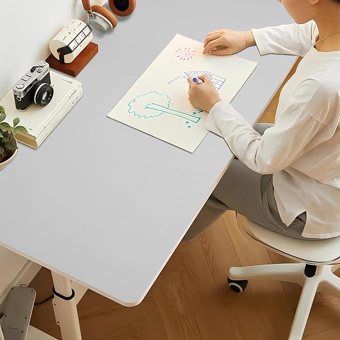 Bloss Large Desk Pad, 47.2" x 24" Desk Mat, Desk Pads on Top of Desks, Computer Mat Non-Slip, Desk Blotter Waterproof, Easy to Clean - Light Grey