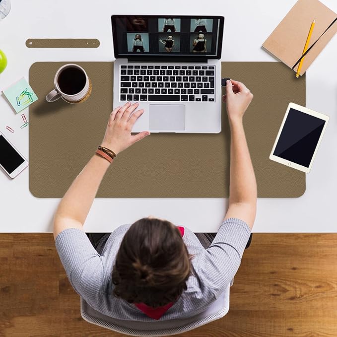 Boutilon Leather Desk Pad 30" x14",Non-Slip Mouse Pad,Office Desk Mat,Waterprooft PU Leather Desk Blotter,Desk Pad Protector,Desk Writing Pad for Home Office Decor (M-Dark Apricot)