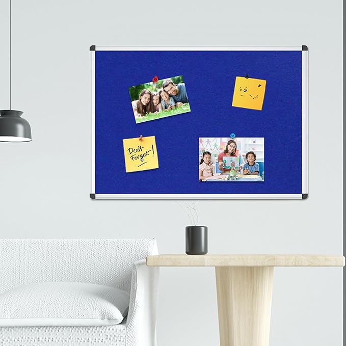 VIZ-PRO Notice Board Felt Blue, 36 X 24 Inches, Silver Aluminium Frame