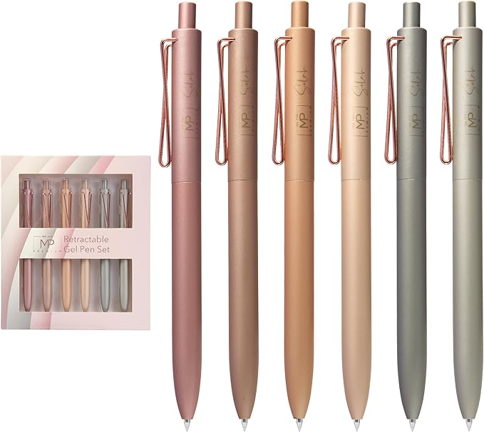 Mr. Pen- Retractable Gel Pens, 6Pack, Black Ink Gel Pens Fine Point, Metallic Earth Color Barrels, Retractable Pens, Gel Ink Pens, Aesthetic Pens for Journaling Fine Tip Pens