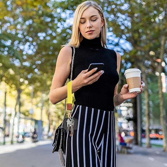 Fishent Stretchy Wristlet Keychain,Braided Cute Wrist Lanyards for Keys, Key Chain Holder for Women Men, Wrist Strap Keychain for Car Keys Phone Camera Wallet ID Badges Card (Yellow)