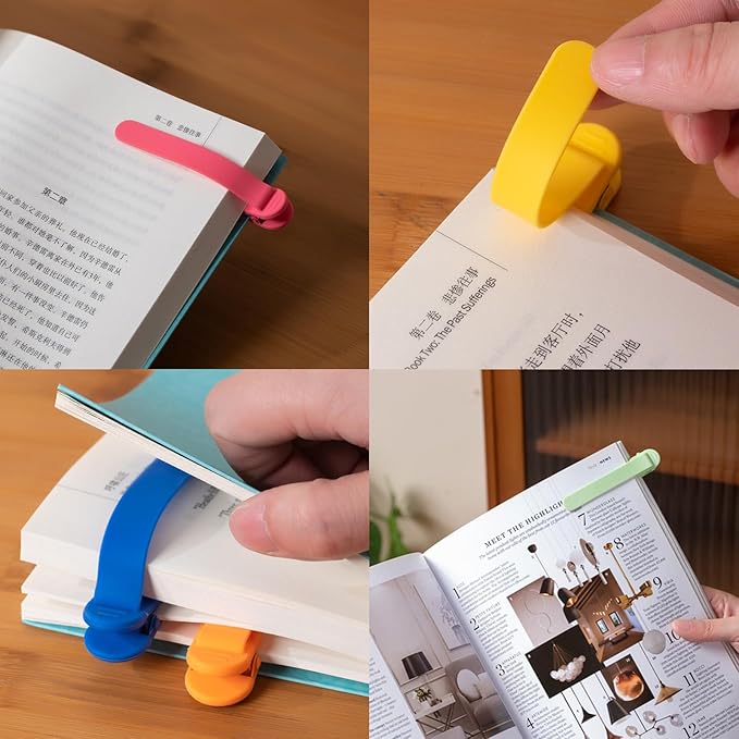 9Pcs Automatic Bookmark, Silicone Smart Book Marks for Reading Women, Men, Kids,Cute Unique Book Markers Bookmark Clip Reading Accessories Gifts for Book Lovers