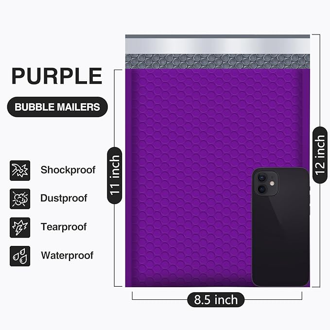 UCGOU Bubble Mailers 8.5x12 Inch Purple 25 Pack Usable Size 8.5x11 Poly Padded Envelopes #2 Medium Mailing Opaque Packaging Postal Self Seal Waterproof Boutique Shipping Bags for Clothes Makeup