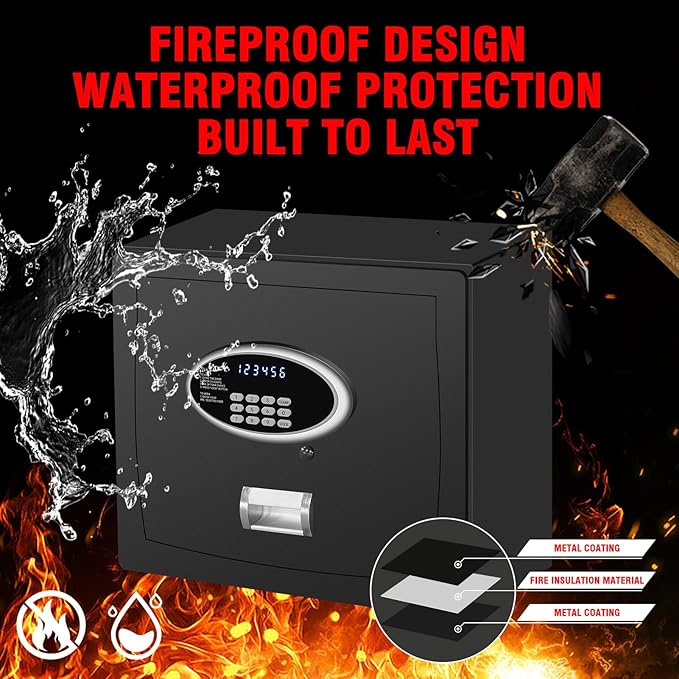 Gas Strut Top Opening Safe box with LCD Screen Digital Keypad for Handgun Pistol Money Jewelry in Home Office or Hotel